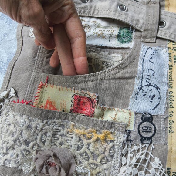 Boho Bag Vintage Lace Rose/magnolia/flower Tassel Cotton Fringe Shabbychic belt - Picture 10 of 15